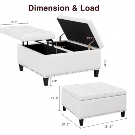 Vabches Lift Top Storage Ottoman Bench Square Faux Leather Storage Bench Upholstered Footrest Stools for Bedroom Living Room