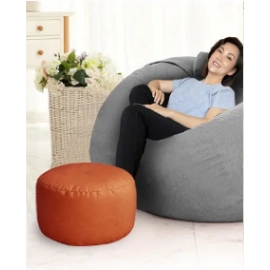 OTAUTAU Small Round Faux Leather Ottoman Stool Beanbag Pouf Footstool Stuffed Bean Bag Footrest Floor Corner Seat Puff JD004